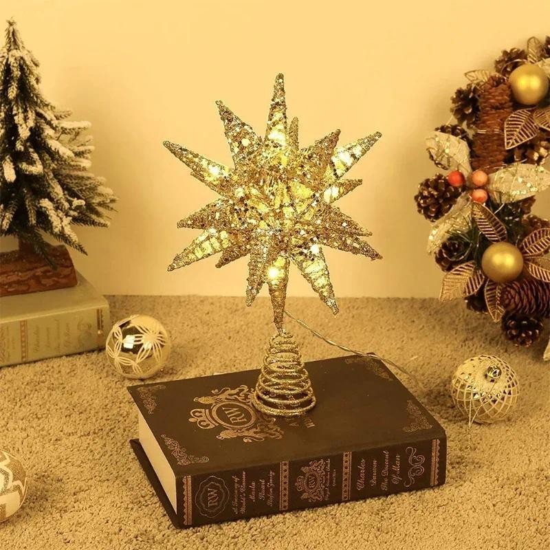 Christmas Tree LED Star Tree Topper Battery Operated Treetop Decoration Hanging Xmas Decoration  Chr