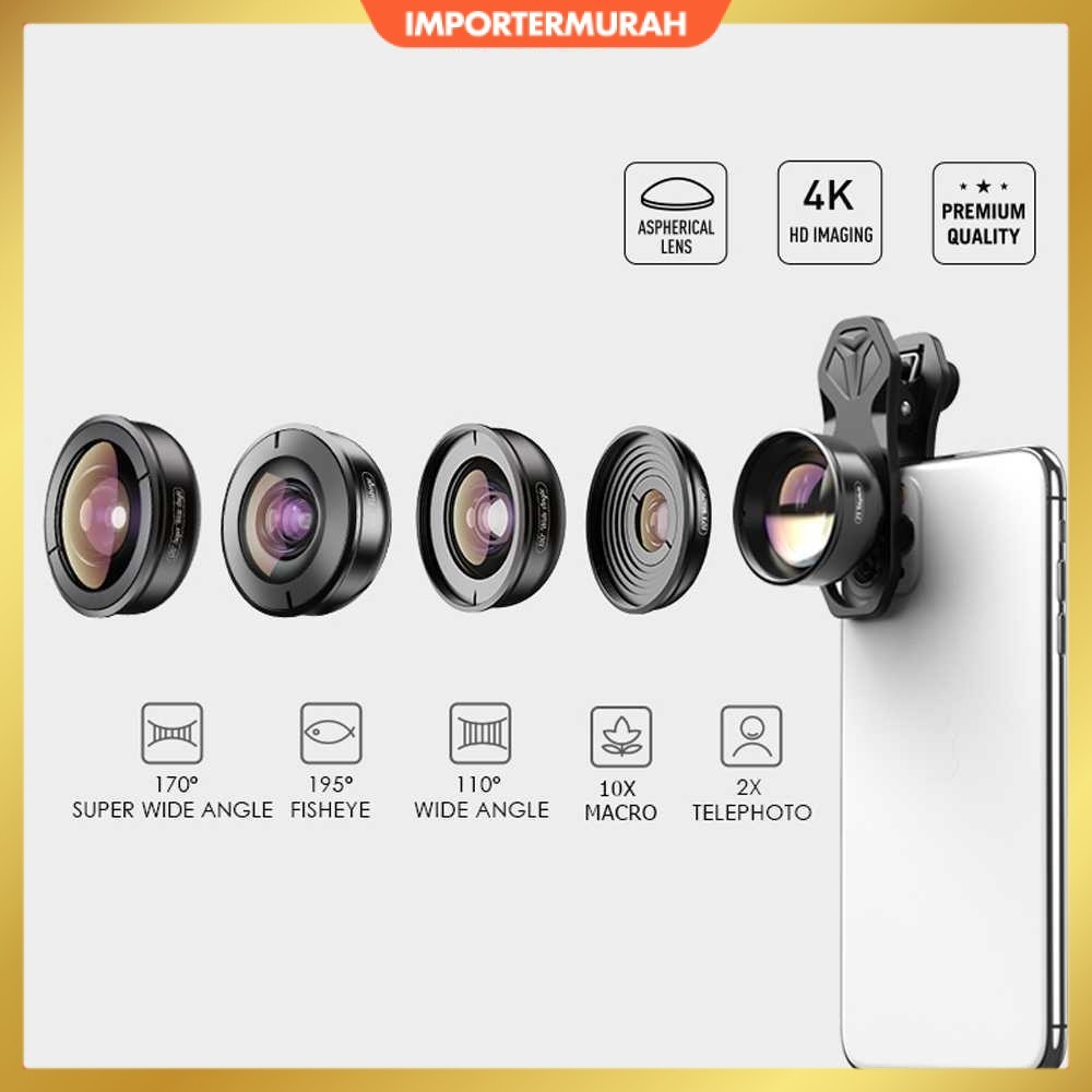 Lensa Kamera Smartphone Universal Clip 5 in 1 Lens - APEXEL APL-HB5