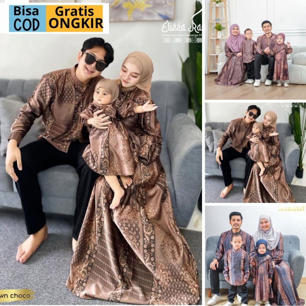 AR45G Baju Gamis Sarimbit Keluarga Lebaran 2025 Zalira Kids / Eliza Dress couple mom and kids mewah 
