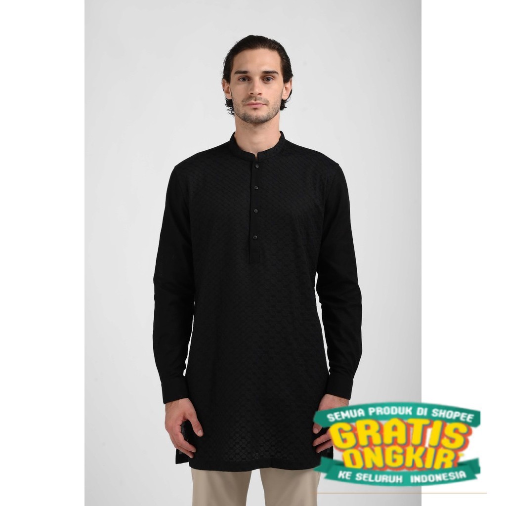 MANZONE Gamis Pria Lengan Panjang Pria AFAF - BLACK/ Hijau sage lumut army ijo