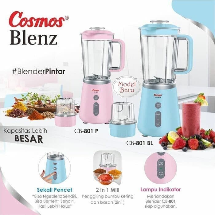 COSMOS - CB-801 P - Blender Plastik 1.5 Liter 250 Watt Pink 2in1 CB801
