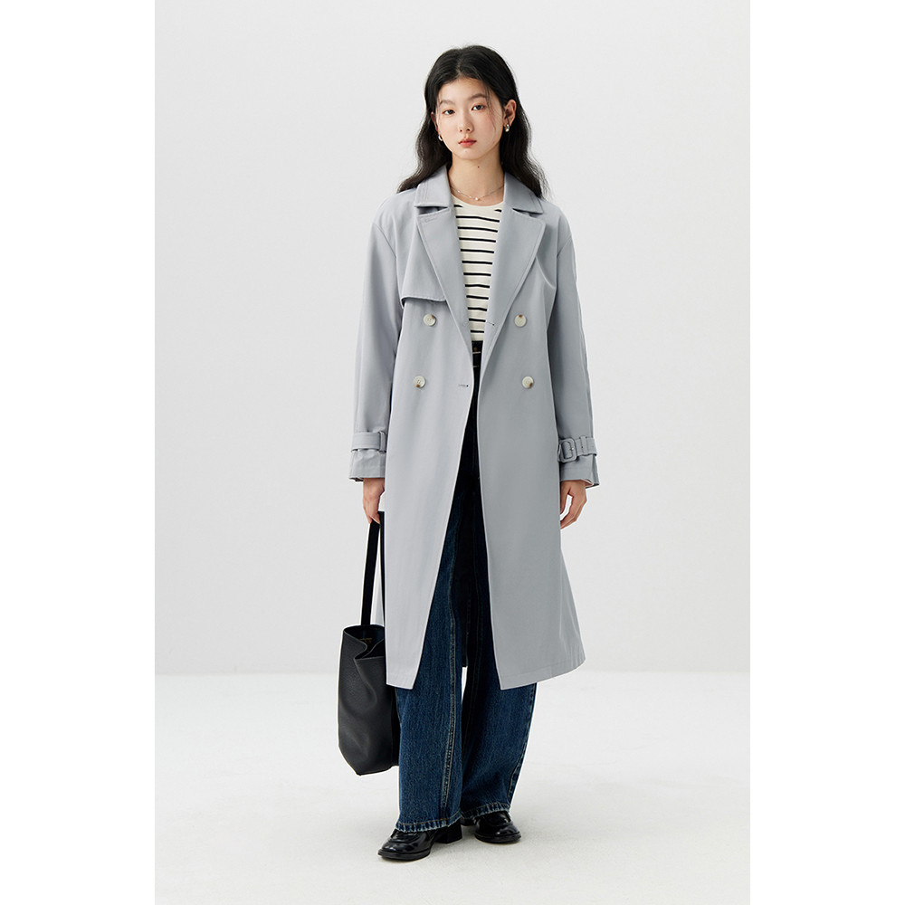 Jas Long Coat Cewek Korea Style / Blazer Panjang Trench Coat Wanita Hangat Grey Katun Dril