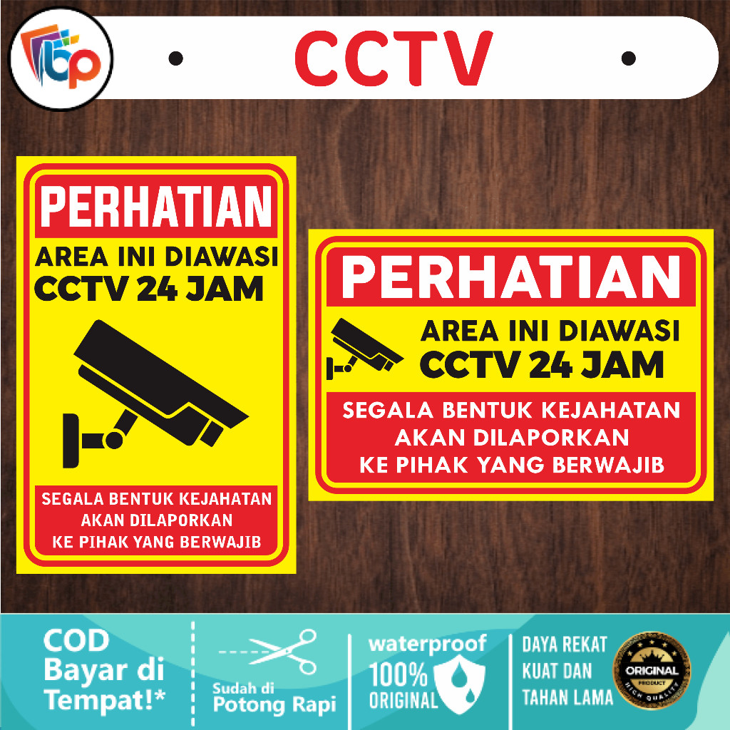 

Stiker Area Dipantau CCTV 24 Jam Portrait / Landscape Laminasi Glossy