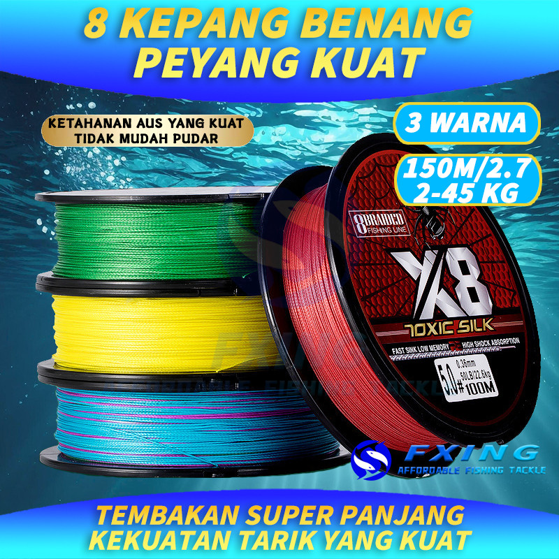 8in1 garis PE yang kuat Warna 150m Senar Invisible Tali Pancing Nilon Mudah Tenggelam - FX023