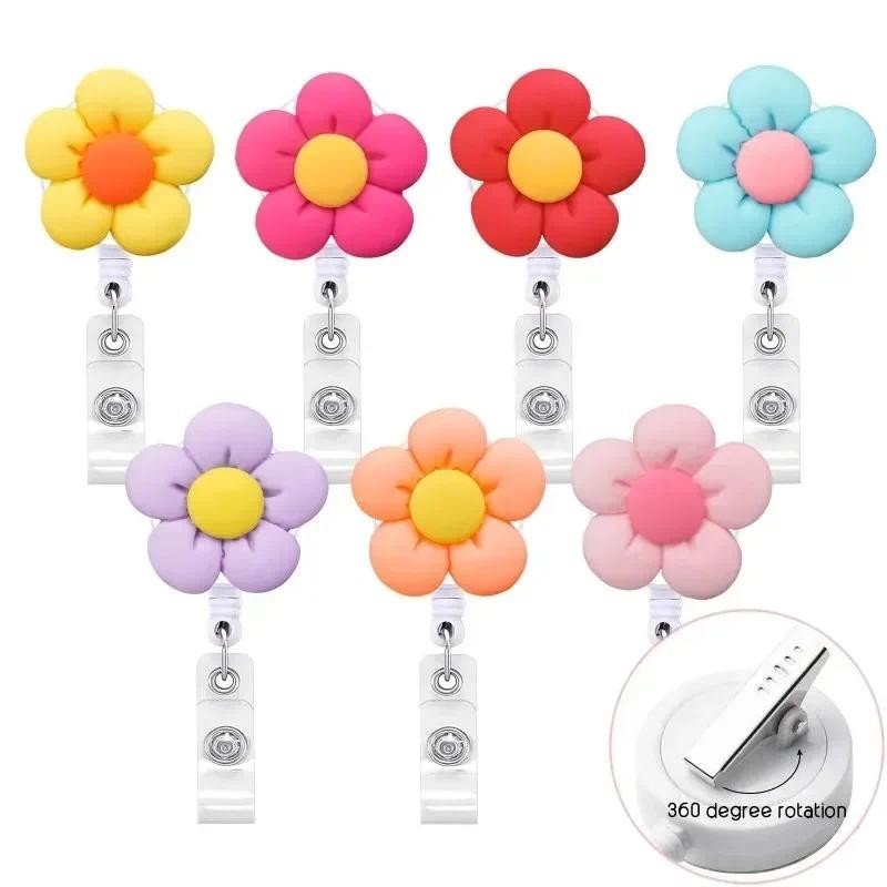 

New Flower Retractable Nurse Chest Badge Reel Clip Holder Students Doctor Work ID Card Holder Keychain Accessories Jewelry Gifts