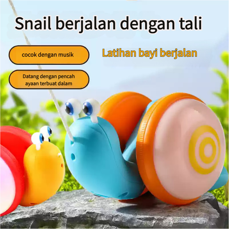 Kids Push Pull Snail Toy/Tali Tarik Traksi/Mainan Bekicot Bercahaya/Musik Edukasi/Bayi Merangkak/Mai