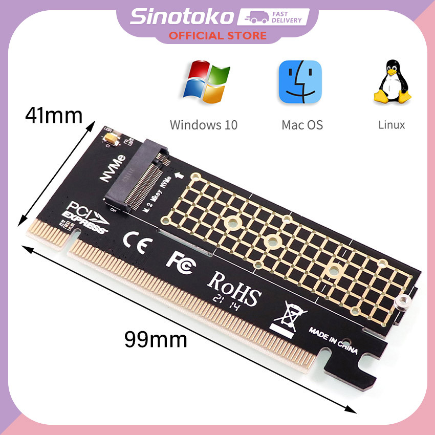 Konverter Adapter PCIE X16 ke NVME M.2 SSD, PCI Express Adapter untuk SSD M.2 NVME