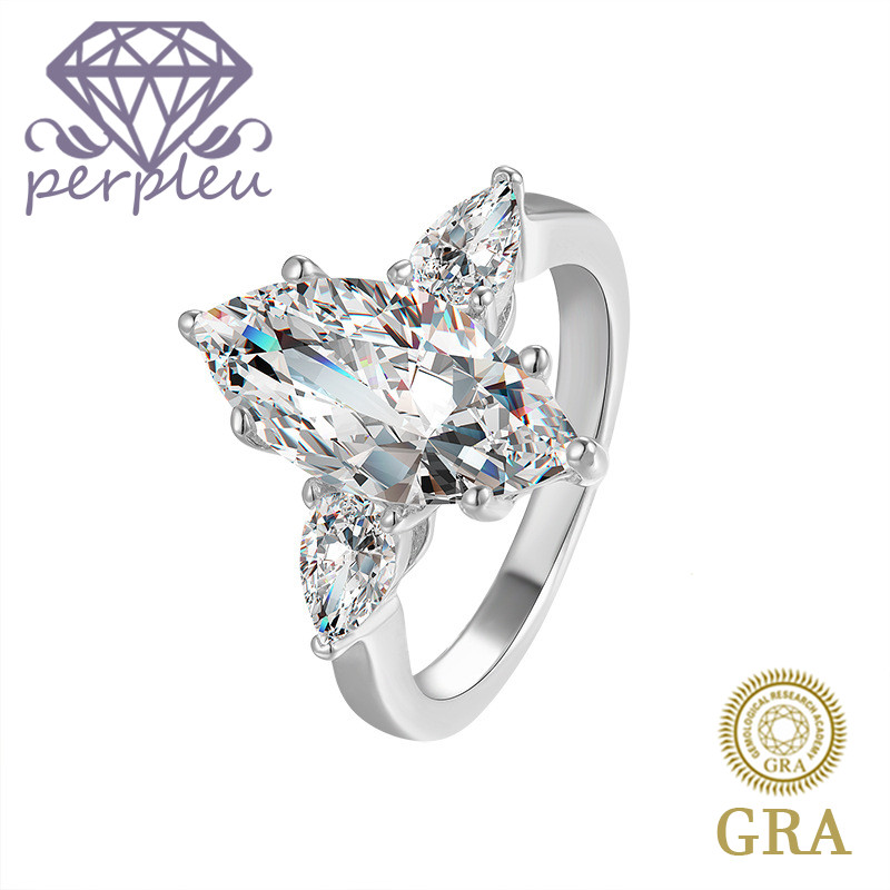 Sertifikat GRA Gratis Cincin Pertunangan Platinum Mewah Kelas Atas Moissanite Berbentuk Buah Pir Dan