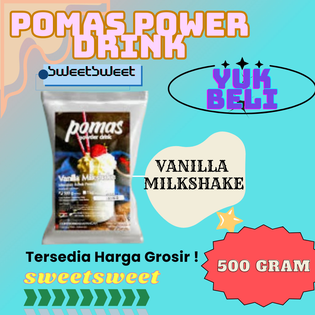 

Sweetsweet Pomas Vanilla Milkshake Powder Drink | Bubuk Minuman Rasa | Boba Bubble Kekinian 500 G