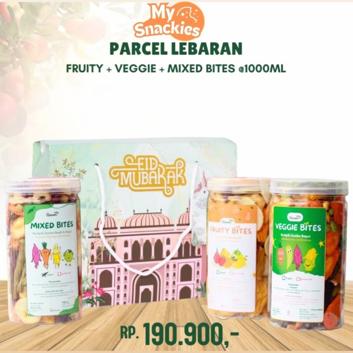 

My snackies Parcel Hampers Lebaran Keripik Buah Sayur Mix 3 Toples Jar @1000ml Cemilan Sehat - Paket 4 PAS