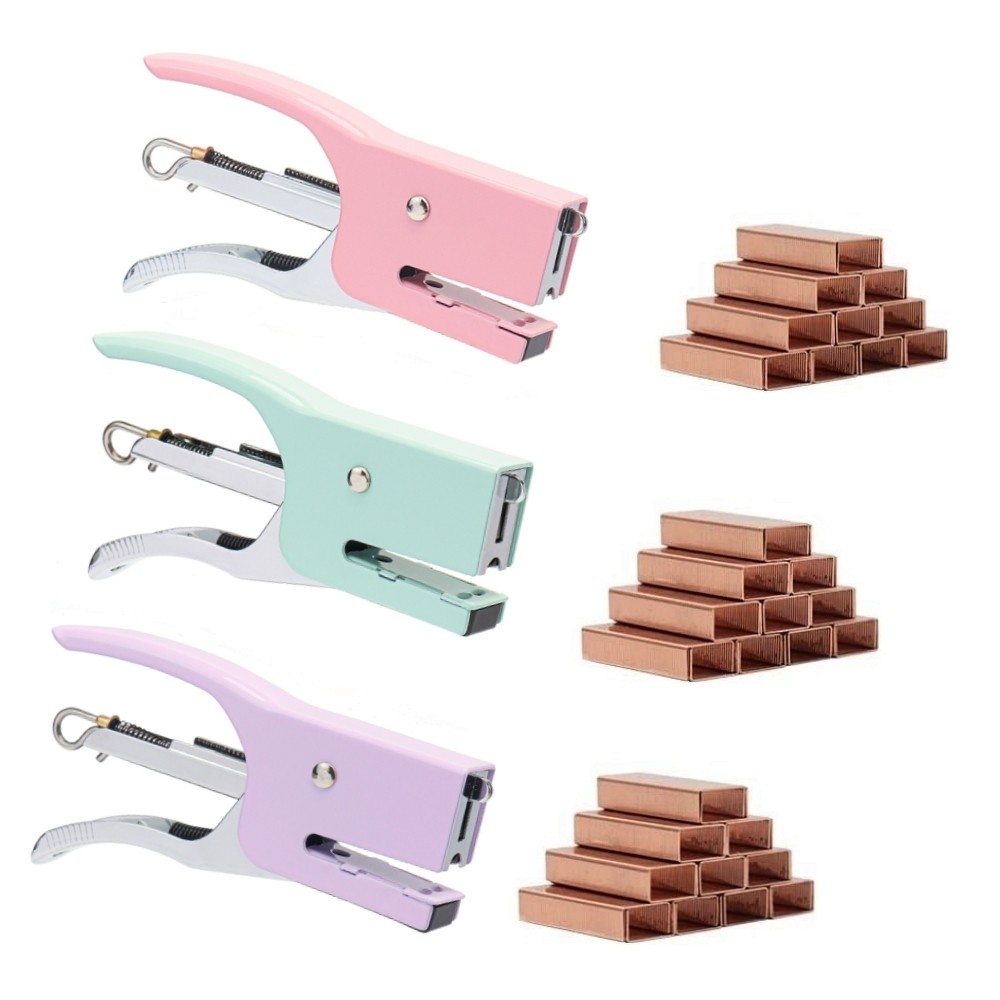 

Mini Handheld Stapler with No.10 Staples Set Metal Hand Held Plier Stapler with 1000 Rose Gold Staples for Home Office Binding