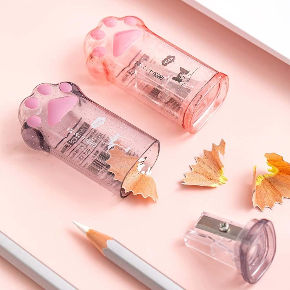 

1PC Twingo Pink/Grey Plastic Pencil Sharpener Cute Cat Claw Shape Easy to Use Small Portable Suitable for Office Learning
