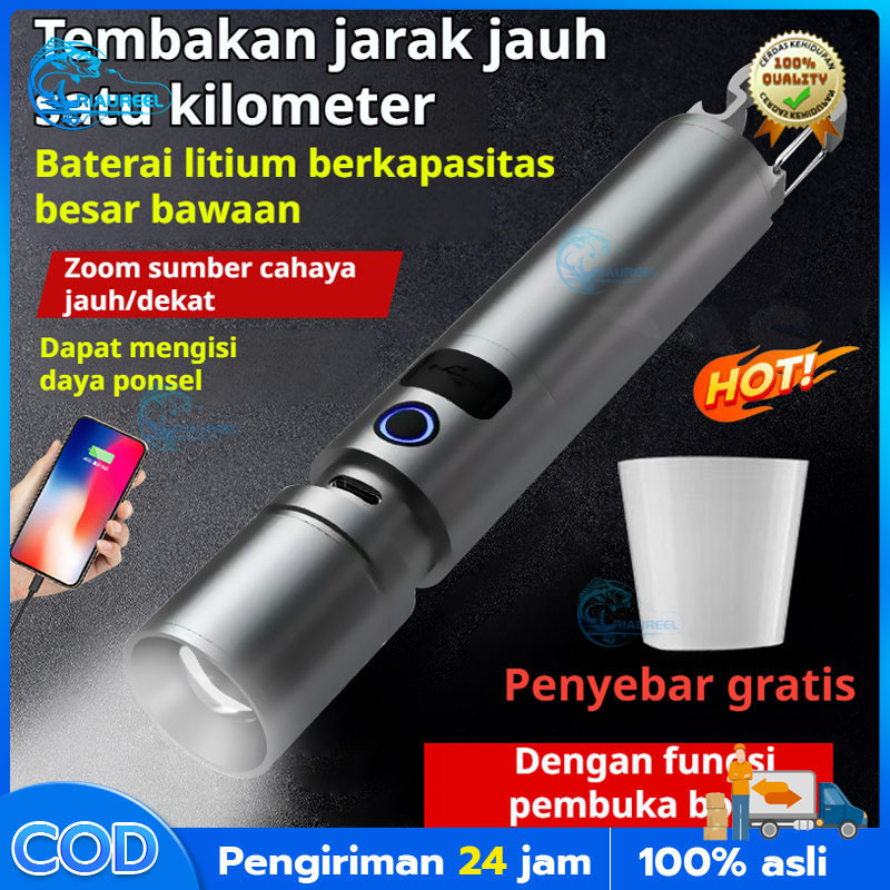 [Riaureel] Senter Laser Zoom Multifungsi yang Dapat Ditarik 1800mah/Senter cahaya kuat baru Senter p