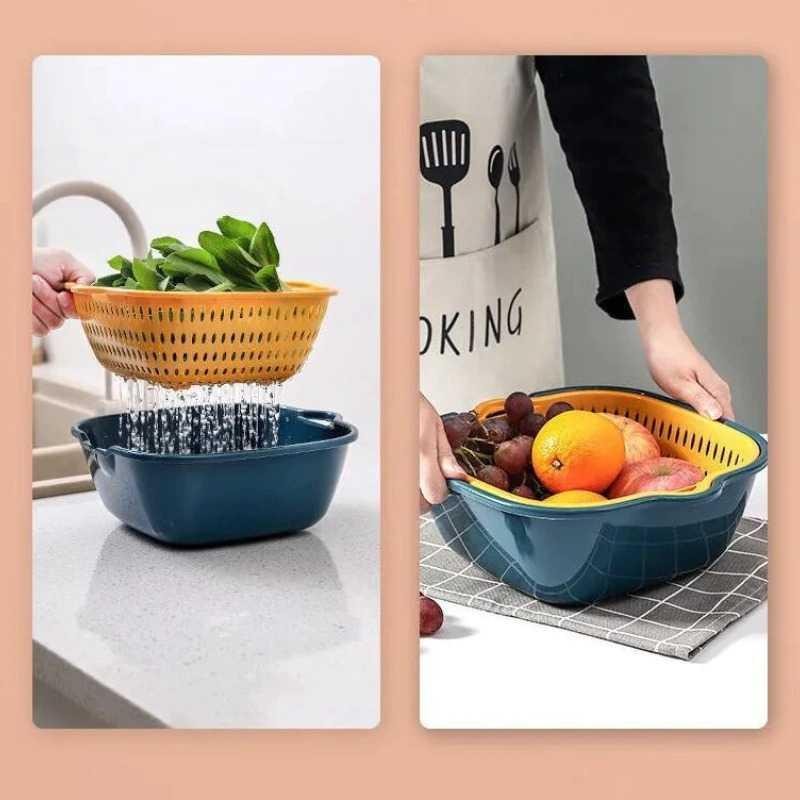 

MACROUPTA Baskom Saringan Cuci Buah Sayuran Double Layer 3 PCS - DP151 Alat Plastik
