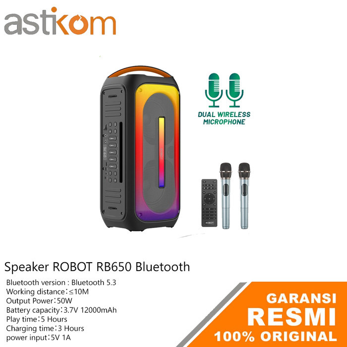 Speaker Robot RB650 Bluetooth 5.3 Cocok untuk Karaoke