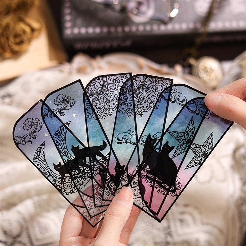 

3pcs Black Cat Theme Bookmarks for Books PET Transparent Moon Star Page Marker Holder Unique Reading Gift A7672