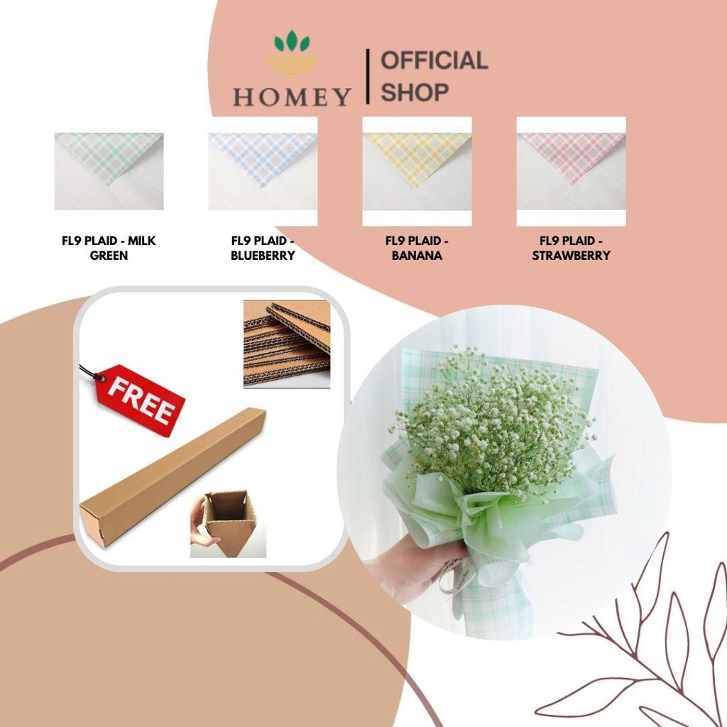 

HOMEY - (5 LEMBAR) - FL9 PLAID Kertas Bunga Buket Motif Kotak Modern Florist Cellophane