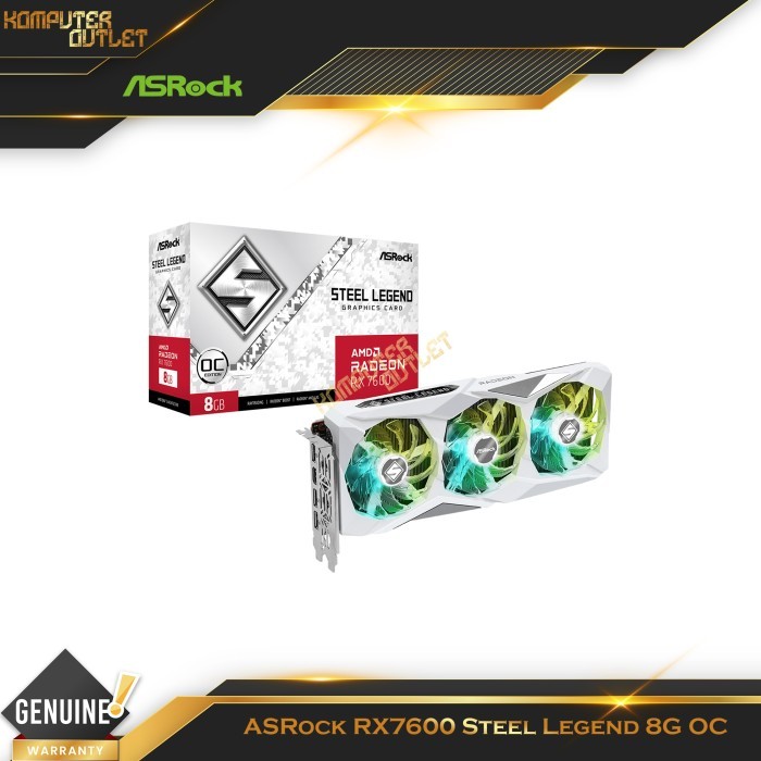 AsRock Radeon RX 7600 Steel Legend 8GB GDDR6 128Bit VGA | RX7600 SL 8GO | RX7600 | RX7600SL8GO | RX7