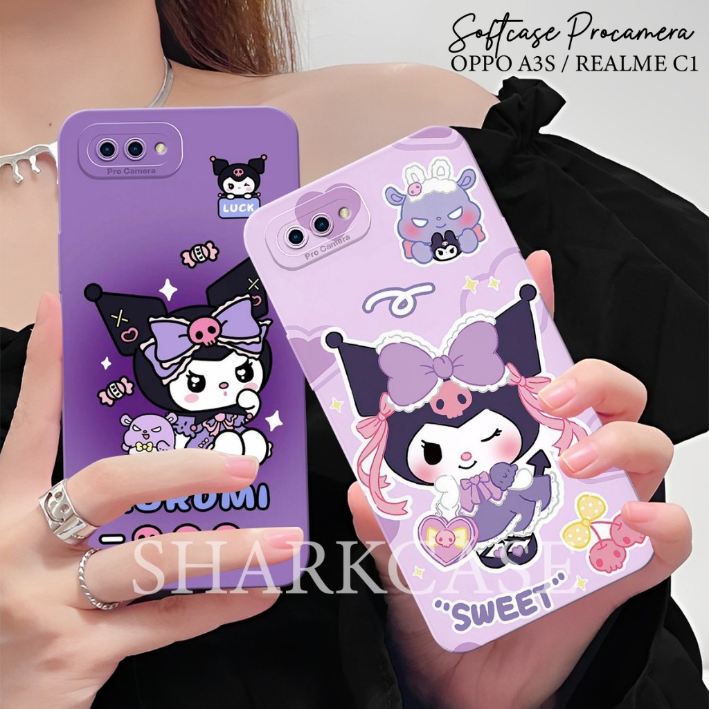 BESTPROMO [SHARK CASE] CASE OPPO A3S / REALME C1 / OPPO A1K / REALME C2 - MOTIF KUROMI SANRIO CUTE -