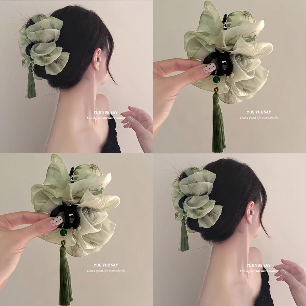 

COD Hanya Ini Hijau~ Klip Rambut Jala Awan Retro dengan Poni Gaya Cina Baru Elegan Fashion Klip Hiu Jepit Rambut Perjalanan YG