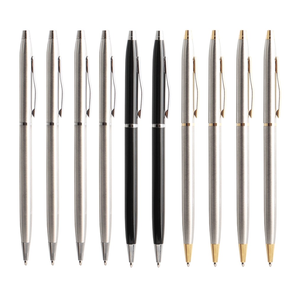 

10 Pcs/Set Ballpoint Pen Rotating Metal Ballpoint Pens Stationery For Office & School Supplies Ink Blue Black 0.7mm Writing