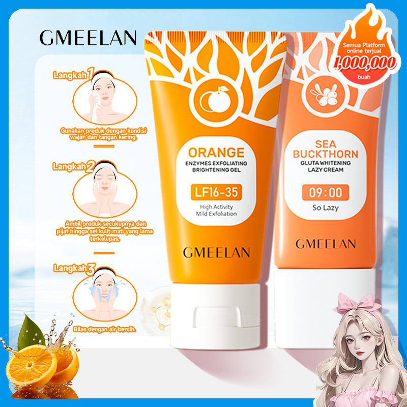 GMEELAN Orange Exfoliating Gel Peeling Face Eksfoliasi Wajah + Gluta Whitening Lazy Cream Day Cream 
