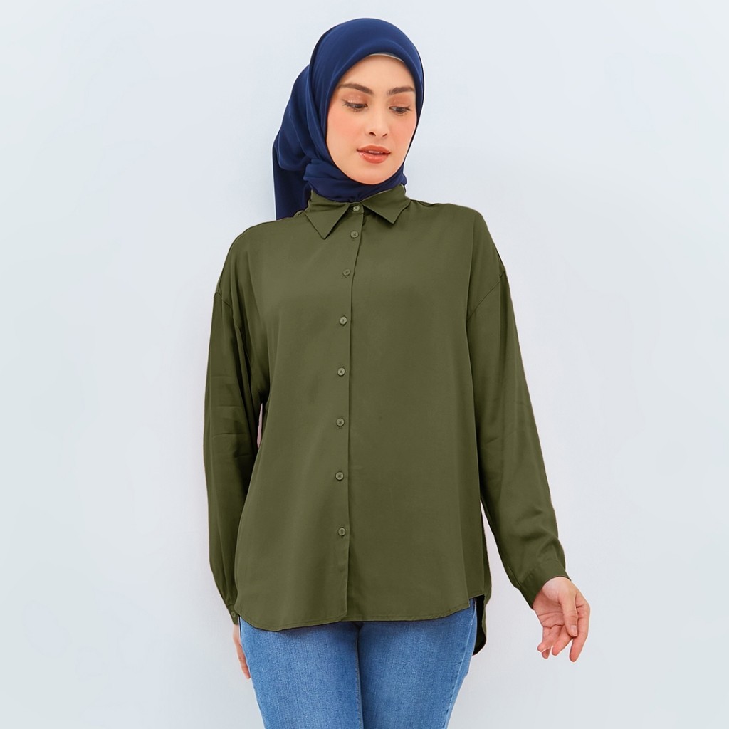 Flamoush Eviana Green Kemeja Oversize Wanita