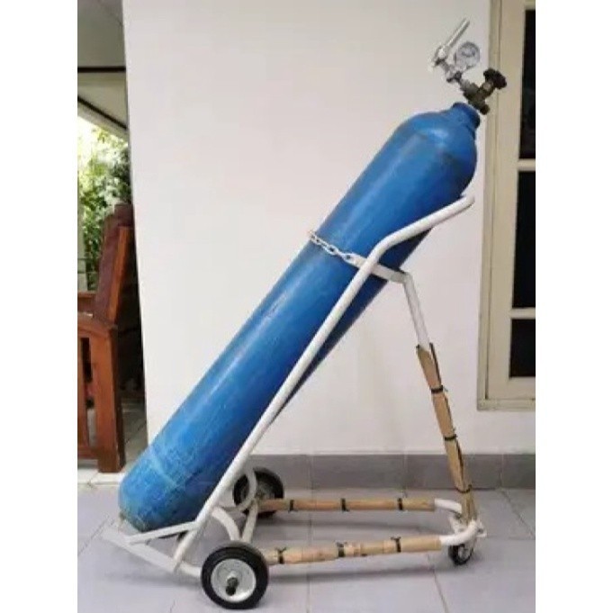 TABUNG OKSIGEN 6M3 6 M3 KUBIK KOMPLIT TROLY DAN REGULATOR FULL SET LENGKAP