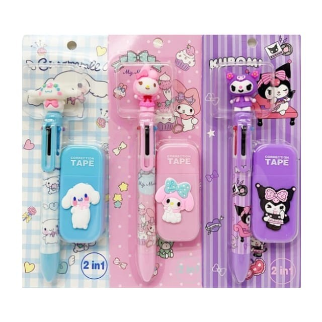 

STIPA Set Pena Tip X Karakter Cute Fancy Pen Pulpen Correction Tape ATK Sekolah Kantor San rio