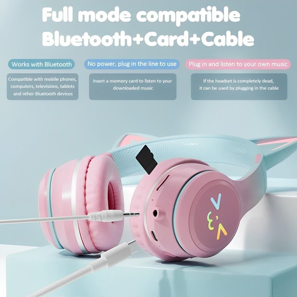 Hot Deals Headphone Rgb Headset Hadiah Anak Perempuan Kucing Lucu Dengan Mikrofon Headset Gaming