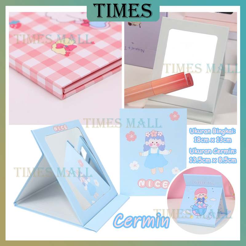 Cermin Lipat Kotak Model Cover Buku/Lipat Persegi Lucu Kaca Rias/Cermin Kaca Lipat Buku Kartun/Cermi