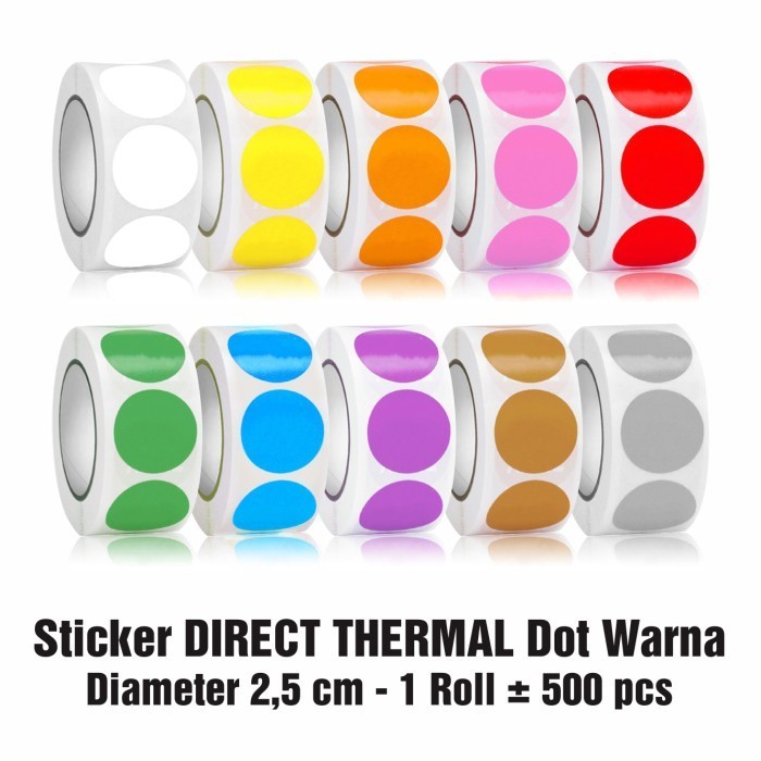

Sticker DIRECT THERMAL Dot Warna 2,5 cm Stiker Print Label Thermal Polos Bundar diameter 25 mm (500 pcs/ roll)