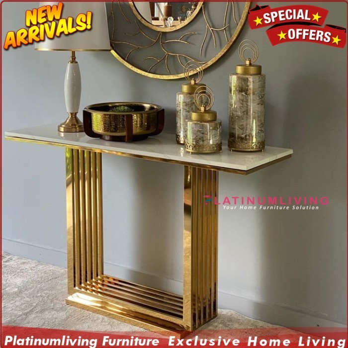 meja konsul  console table stainless gold modern luxury top marble