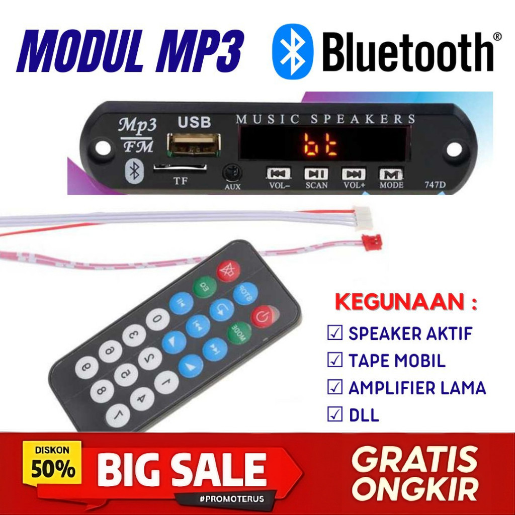 Modul Mp3 Bluetooth Musik Player SD card USB radio Aux Power 12V