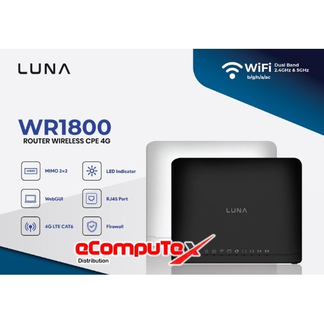 LUNA WIRELESS ROUTER CPE 4G WR1800 - 4G LTE CAT 6 300Mbps - TKDN RESMI