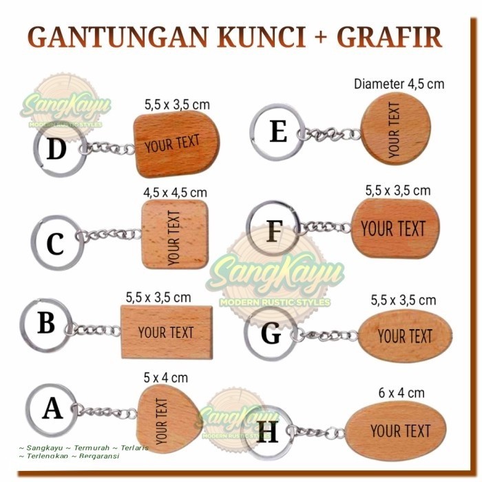 Gantungan kunci custom nama grafir kayu laser Gantungan kunci unik