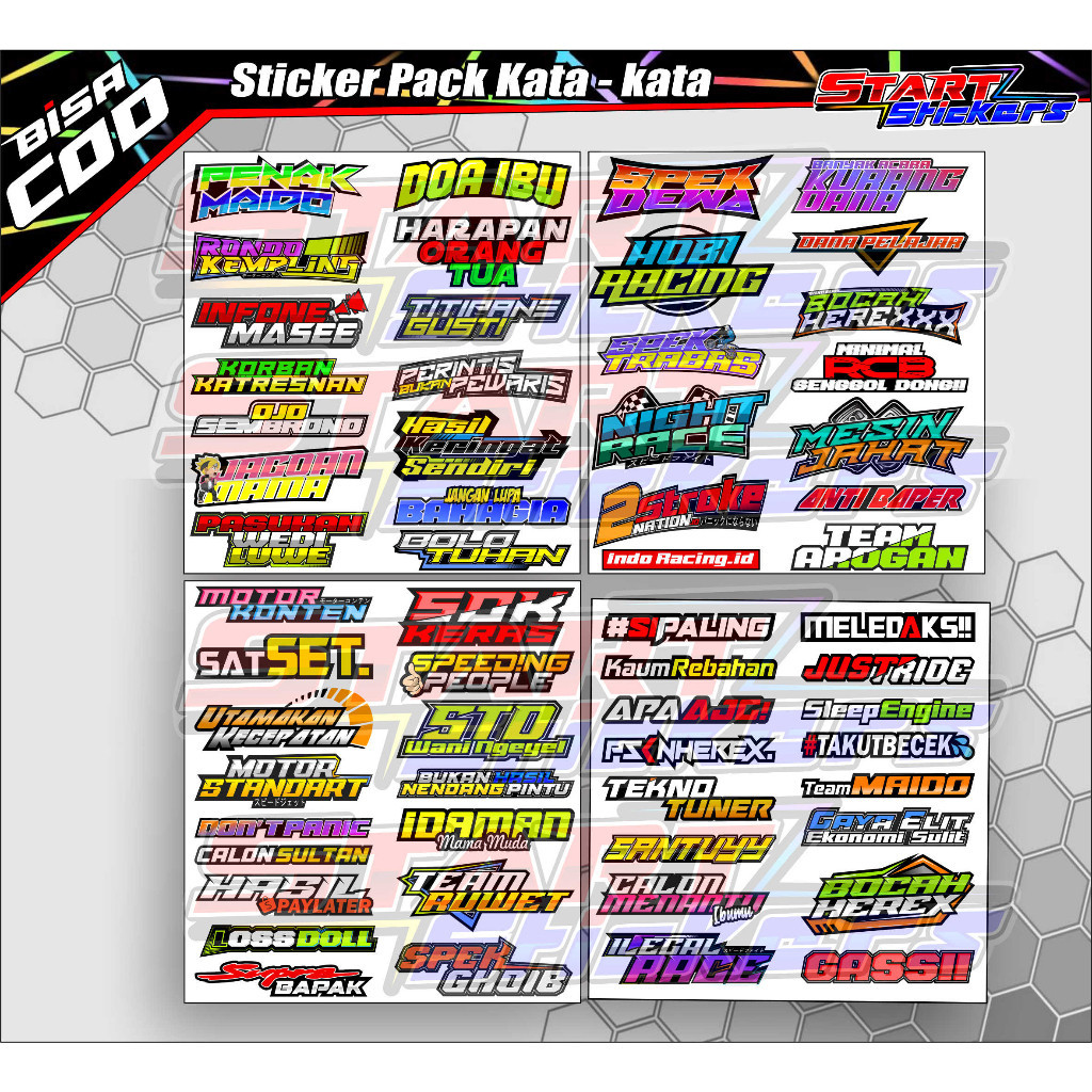 STIKER PACK KATA KATA RACING / STIKER PACK HEREX / STIKER PACK KEREN / STIKER PACK HOLOGRAM