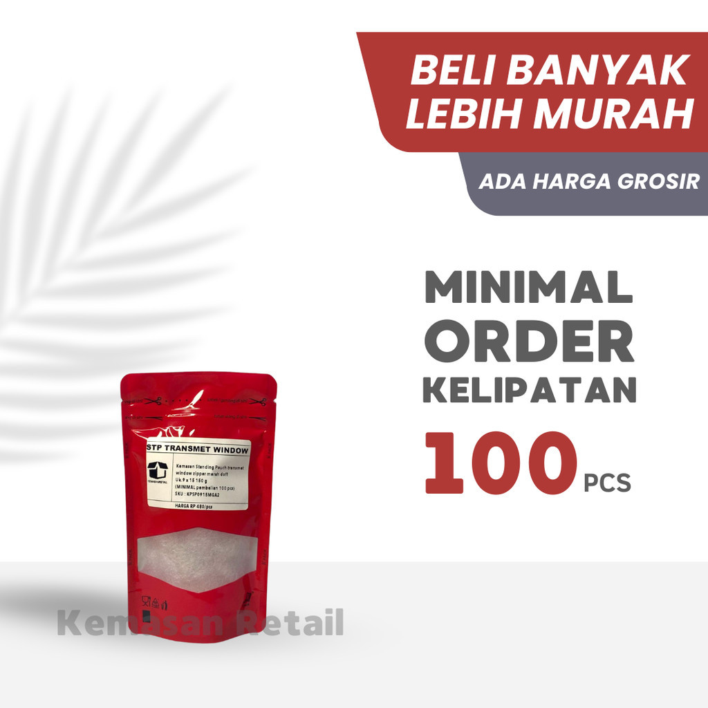 Standing Pouch Transmet Window Merah - Packaging Makanan dan Kopi - Plastik Kemasan Makanan