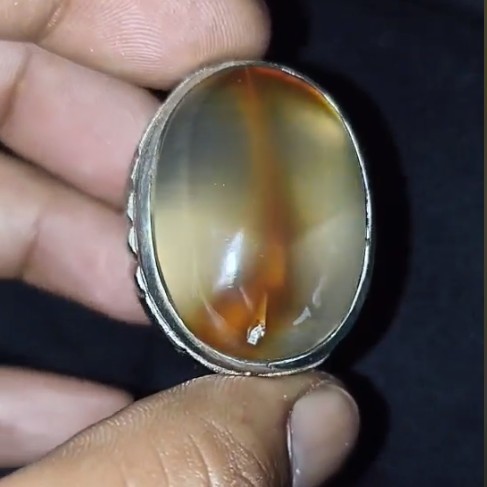 Cincin Natural Batu Akik Susup Motif Gambar Bambu Keris Emas Antik 1