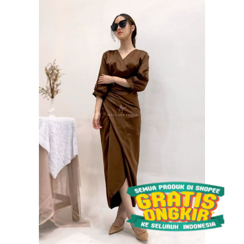 NAURA One Set Rok Lilit Satin + Kimono Blouse / Set Satin Wrap Skirt Kondangan / Oneset Satin Modern