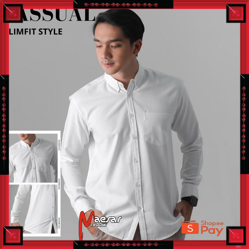 KAIN ADEM LEMBUT HALUS TEBAL / Maesar Fashion Kemeja Putih Pria Lengan Panjang Premium Bahan Katun/K