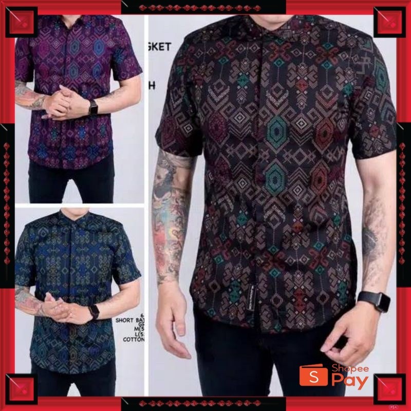 [PREMIUM ORIGINAL] ( Ready Jumbo ) Kemeja Batik Pria Songket Lengan Pendek Batik Pendek Batik Songke