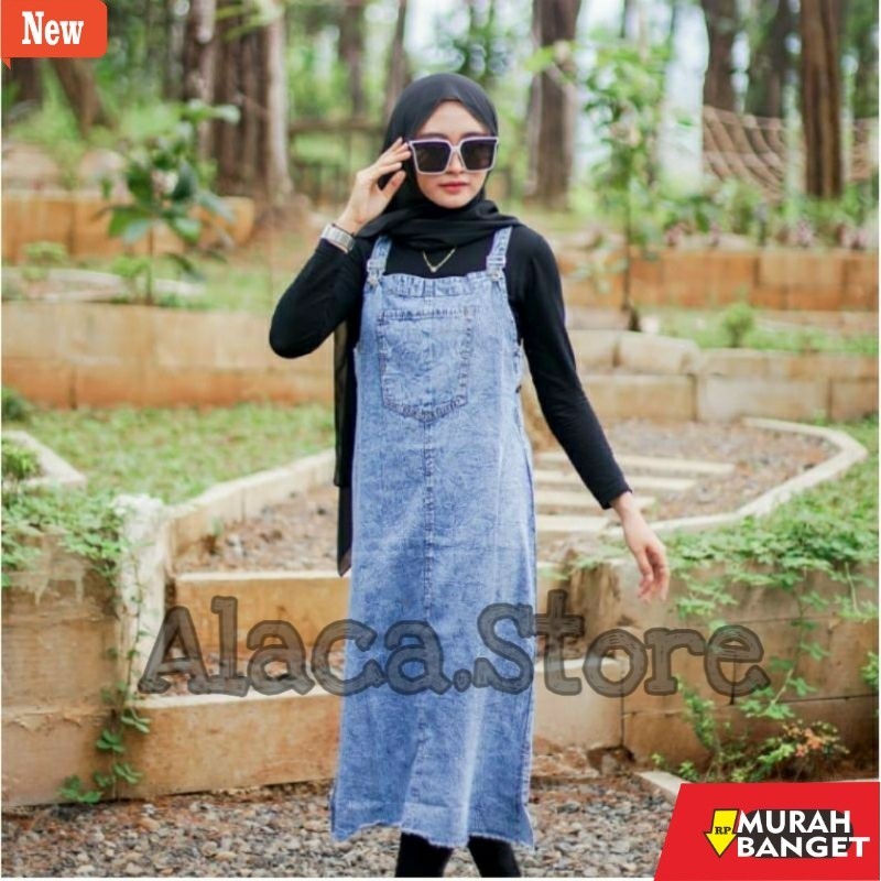 Jumpsuit Wanita Kekinian OVERALL JEANS WANITA RAWIS DRESS PANJANG MUSLIM IMPORT // OVERALL JEANS WAN