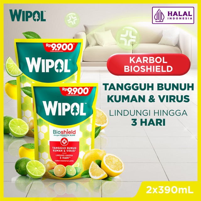 Wipol Pembersih Lantai Cairan Disinfektan Teruji Dermatologis Citrus Fresh Bioshied 390 mL x2