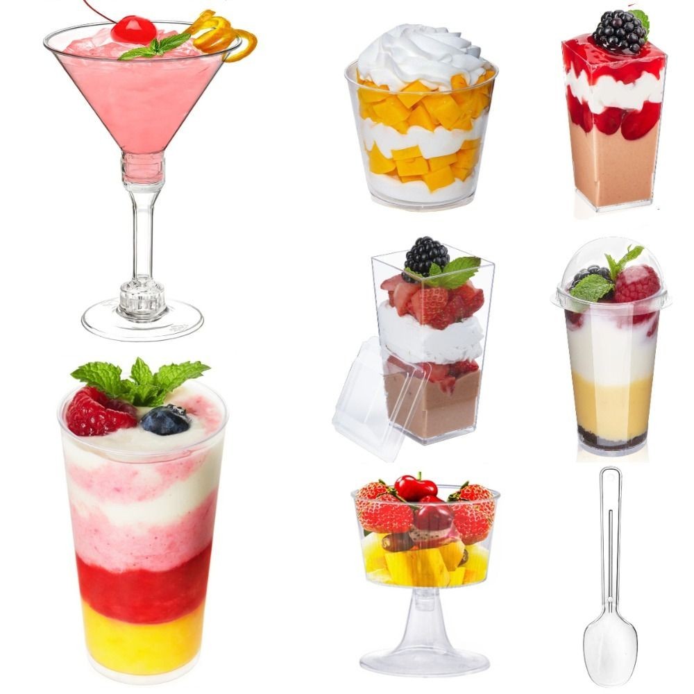 10Pcs Clear Mousse Cup Jelly Plastic Disposable Mini Pudding Cup with Cover Square Dessert Cake Cup