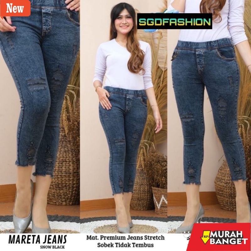 Denim Panjang Wanita NEW PRODUK MARETA JEANS SNOW PINGGANG FULL KARET