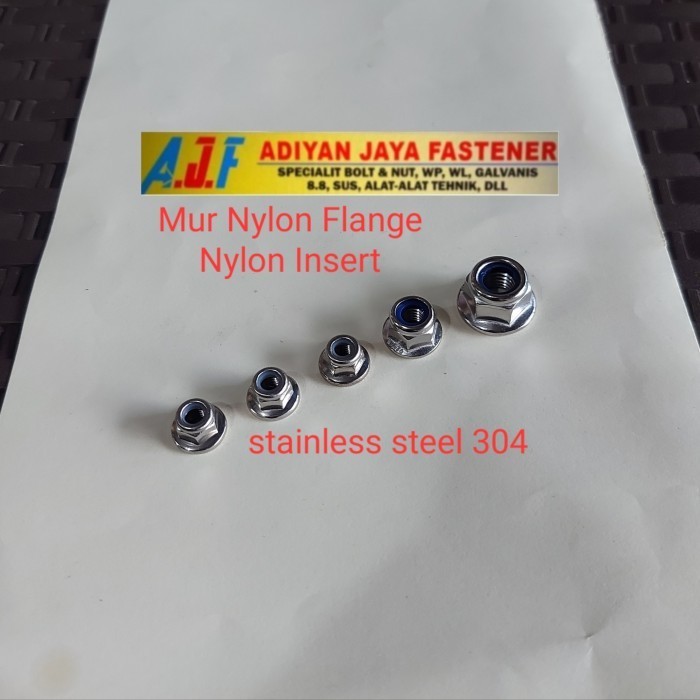 Mur Nylon Flange Stainless 304 ( M.5X0,8 Kunci-8 )-( M.6x1,0 Kunci-10 )-( M.8X1,25 Kunci-13)-( M.10X