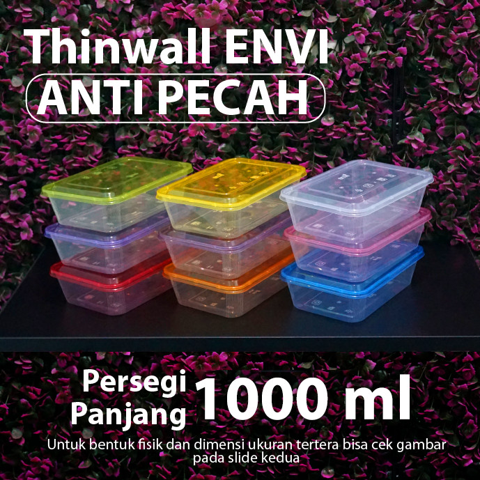 Thinwall Anti Pecah 1000 ml - Thinwall ENVI - Kotak Makanan - Rectangle