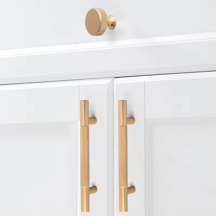 Skinny Knurled Brushed Gold Handle Emas Tarikan Laci Bertekstur Warna Emas Gagang Lemari Matte