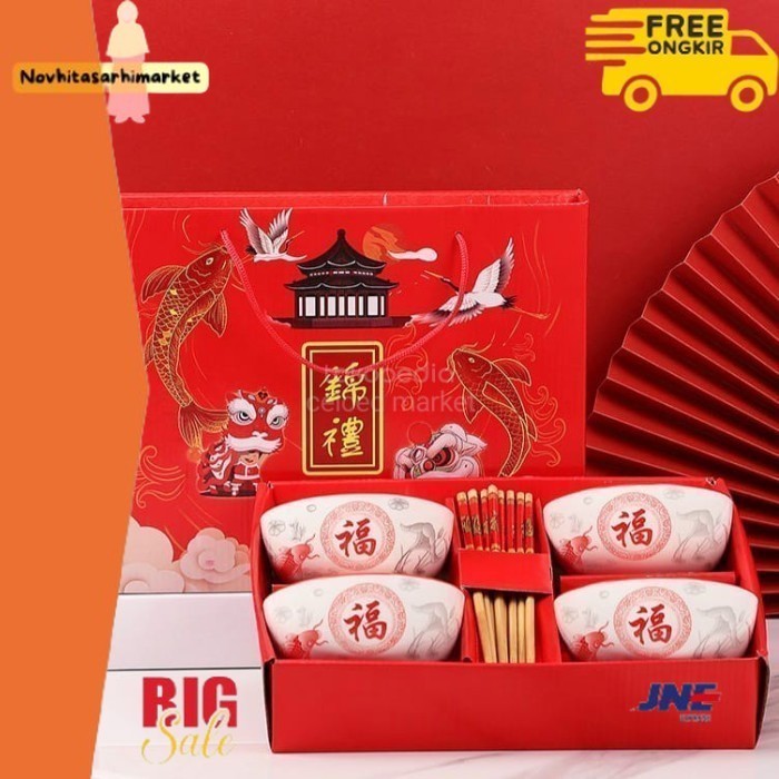 

✨LARIS✨ -HAMPERS IMLEK MANGKOK KERAMIK SET+TUTUP PARCEL KADO GIFT SET CNY - 4 SET IKAN